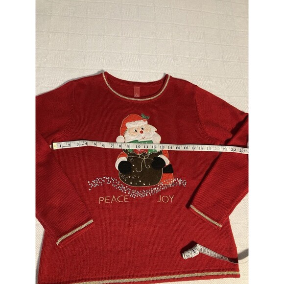 CHRISTMAS SWEATER Party Festive Santa Peace & Joy Red Sequined M 8-10 Holiday - Picture 6 of 10